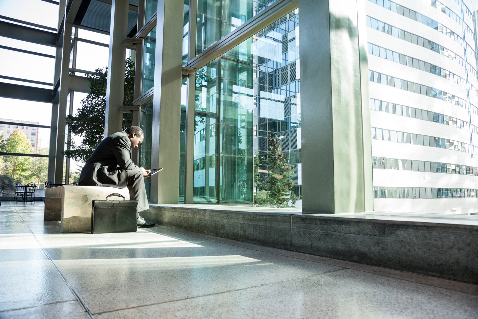 Daylit glass atrium in a commercial building